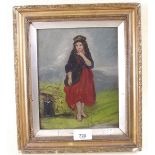 An oil on canvas painting of a Welsh girl - 16 x 21cm