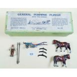 A Britains General Purpose Plough set with two horses No 6F, complete in box except original
