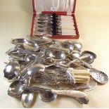 A box of silver plated cutlery including sets