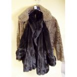 An Astrakan double breasted fur jacket and fake fur jacket
