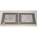 A pair of Japanese prints of ladies in landscapes 18x23cms