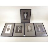 A set of five early 20th century erotic photographic prints of women - 18 x 14cm, framed and glazed,