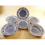 A set of six ironstone blue and white 'Indian Ornament' shallow bowls - 26cm dia