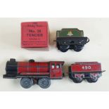 A Hornby tin plate clockwork 490 train and tender with a Hornby Train No 20 tender O gauge - boxed
