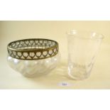 A Loetz style lustred oval glass bowl and a Whitefriars style glass vase - 16cm