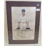 A pen and ink cartoon of 'Nat' Hadley, Blakenhall CC by W A Hill 1926 - 24 x 36cm