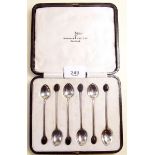 A set of six Walker and Hall silver coffee bean finial spoons - cased