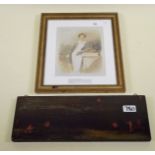 A reproduction on wood print of an 18th century cricket match and a framed and glazed print of