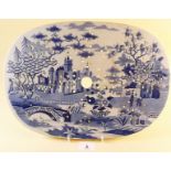 A Spode blue and white transfer print pearly ware drainer 'Gothic Castle' pattern c.1820