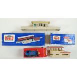 A Hornby OO guage TP mail van set boxed with a Horny DI signal cabin, a Triang Nellie tank engine