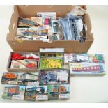 A collection of Airfix van and wagon kits and an 00-H0 Stephensons Rocket kit, six Drewry 204HP loco