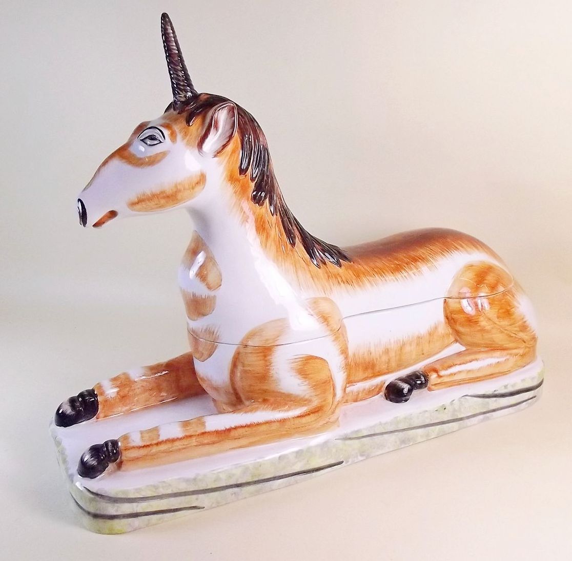 A large Royal Staffordshire style Unicorn form dish, horn a/f - 45cm long