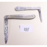 Two silver bladed and mother of pearl knives