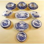 A collection of Edwardian miniature blue and white items including two lidded tureens, three