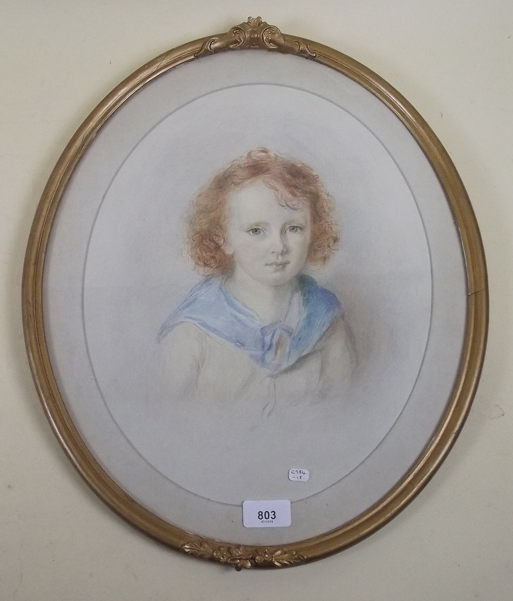 A Victorian watercolour portrait of a young boy in sailor suit - 37 x 30cm