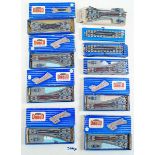 A group of Hornby Dublo items including: three rail track sections - boxed, two ISPL points, three