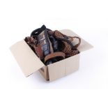 Box containing quantity of leather canvas and webbing rifle slings
