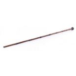 S58 7mm Walking stick blow gun in malacca cane cover, decorated brass cap, copper collar inscribed