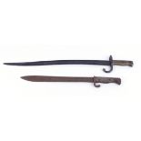Chassepot bayonet, 22½ ins blade (pitting), brass grips; German Mauser bayonet (rust throughout) (2)