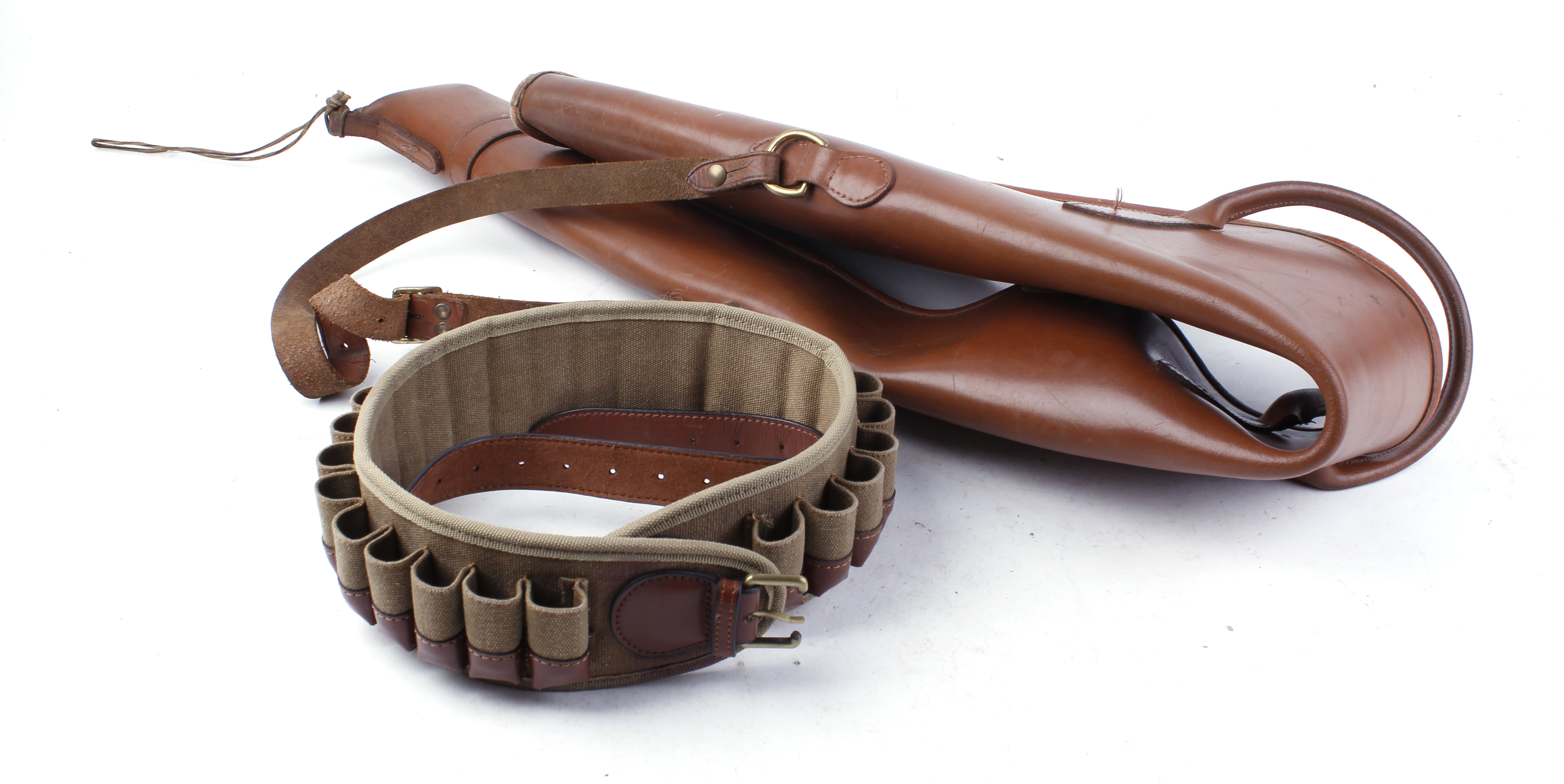 Leather gun slip, 12 bore cartridle belt (a/f)