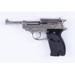 9mm Walther SM blank firing semi automatic pistol, chromed finish, black plastic grips - for parts