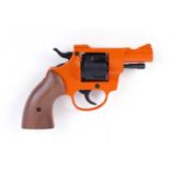 9mm Bruni Olympic blank firing starting revolver, 5 shot, orange frame, wood grips, boxed with