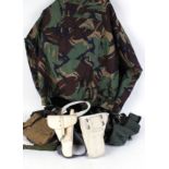 Camouflage jacket and trousers, size Large; Quantity of webbing ammunition magazine pouches,