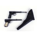 .22 GAT air pistol; .177 Briton air pistol; leather pistol holster (3)