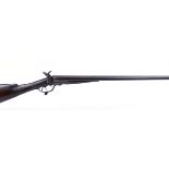 S58 12 bore pinfire double sporting gun by R. Watmough (Manchester), 30 ins damascus barrels, scroll