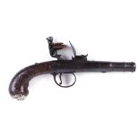 S58 54 bore flintlock turn off cannon barrel pistol, scroll and banner engraved action marked LOTT
