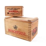 Two Winchester wooden cartridge transport boxes