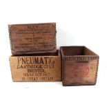 Three wooden cartridge transport boxes by Pneumatic, Eley and Remington UMC