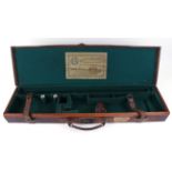 Leather motor case with green baize lined fitted interior for 30 ins barrels, Army & Navy 155