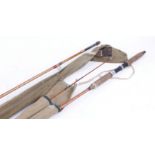 Hardy No.2 LRH 10ft two piece split cane spinning rod with cover; Allcock 9ft two piece split cane