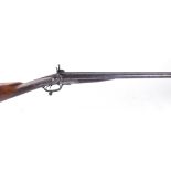 S58 12 bore pinfire double sporting gun by Bond, 29¾ ins barrels, scroll and border engraved back