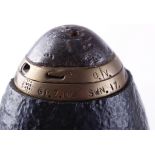 WWI 5 ins shrapnel shell with timer, brass case the base stamped POLTE MAGDE BURG APRIL 1918 with