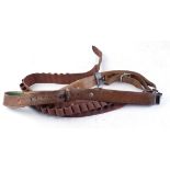 Two leather target rifle slings; canvas cartridge belt