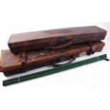 Leather gun case stamped R.H.F, green baize lined interior fitted for up to 28 ins barrels,