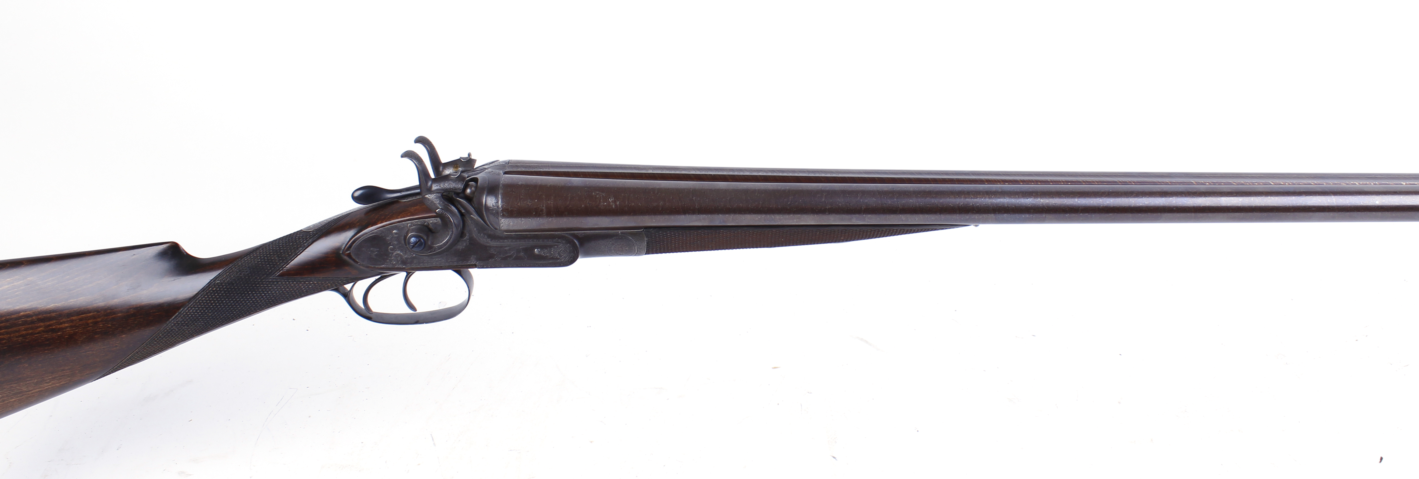 S2 12 bore double hammer gun by W. C. Scott, c.1880, 30 ins brown damascus barrels inscribed W & C
