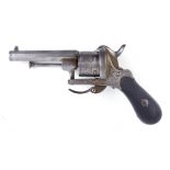 S58 7mm Lefaucheux pinfire revolver, floral relief engraved cylinder and frame, 3¼ ins octagonal