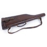 Good leather leg o' mutton gun case for up to 28 ins barrels, brass lock, leather handle and