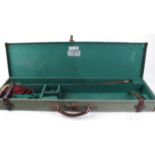 Brady canvas and leather gun case, green baize lined fitted interior for 29 ins barrels