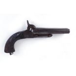 S58 28 bore Belgian double pinfire hammer pistol, 5¼ ins octagonal barrels, concealed triggers, wood