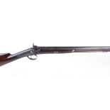 S58 14 bore percussion single sporting gun, 30 ins damascus barrel, brass mounted wooden ramrod,