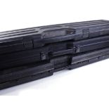 Three various black plastic foam padded transport cases
