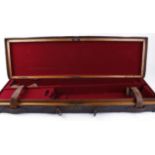 Oak and Crockodile skin gun case with brass corners (handle missing), red baize lined fitted