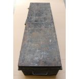 Victorian military uniform tin trunk with two compartments, w.42 ins x d.13 ins x h.10 ins