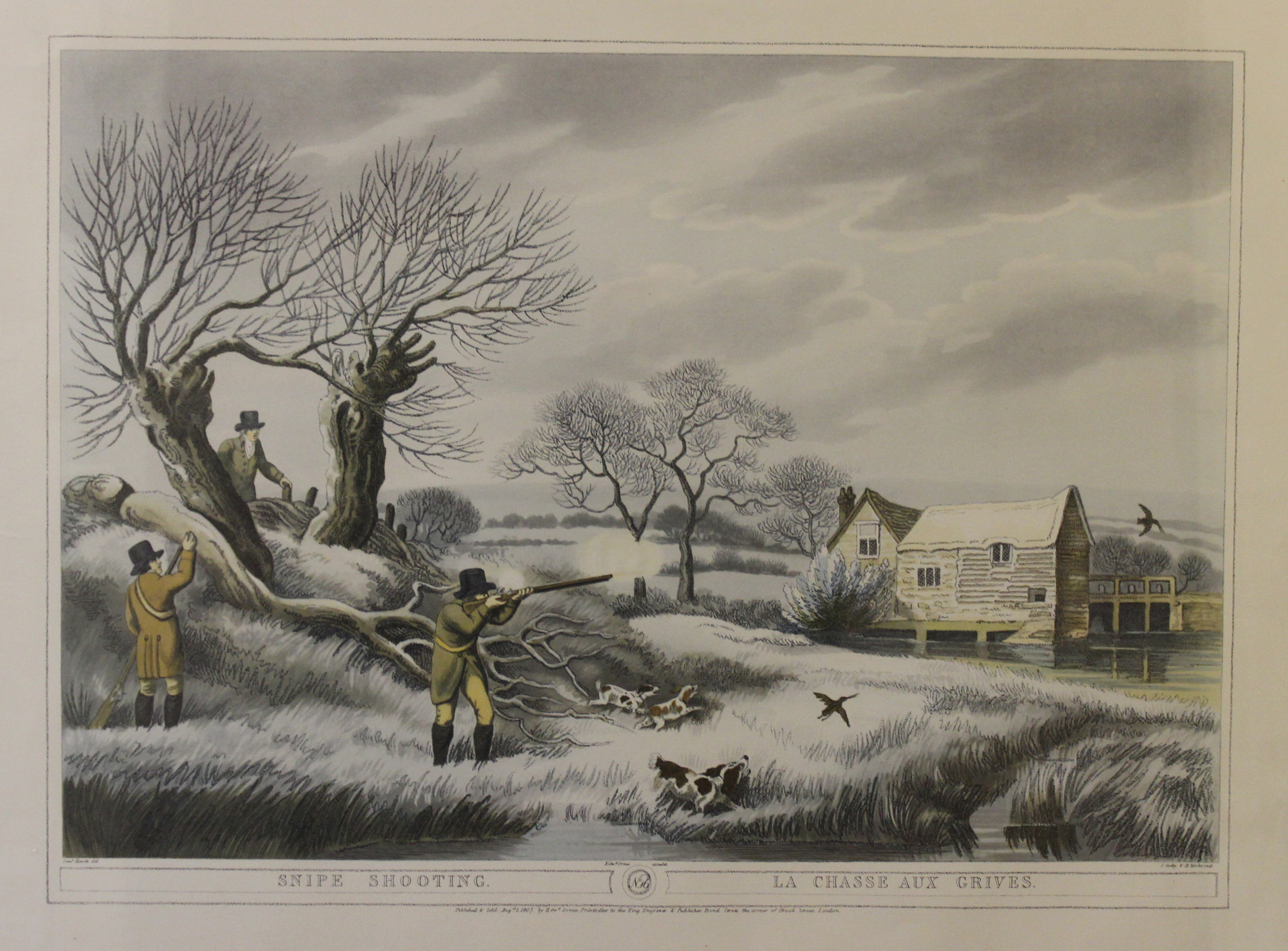 Set of four framed and glazed prints after Howitt: Snipe, Hare, Partridge and Woodcock shooting - Image 3 of 4