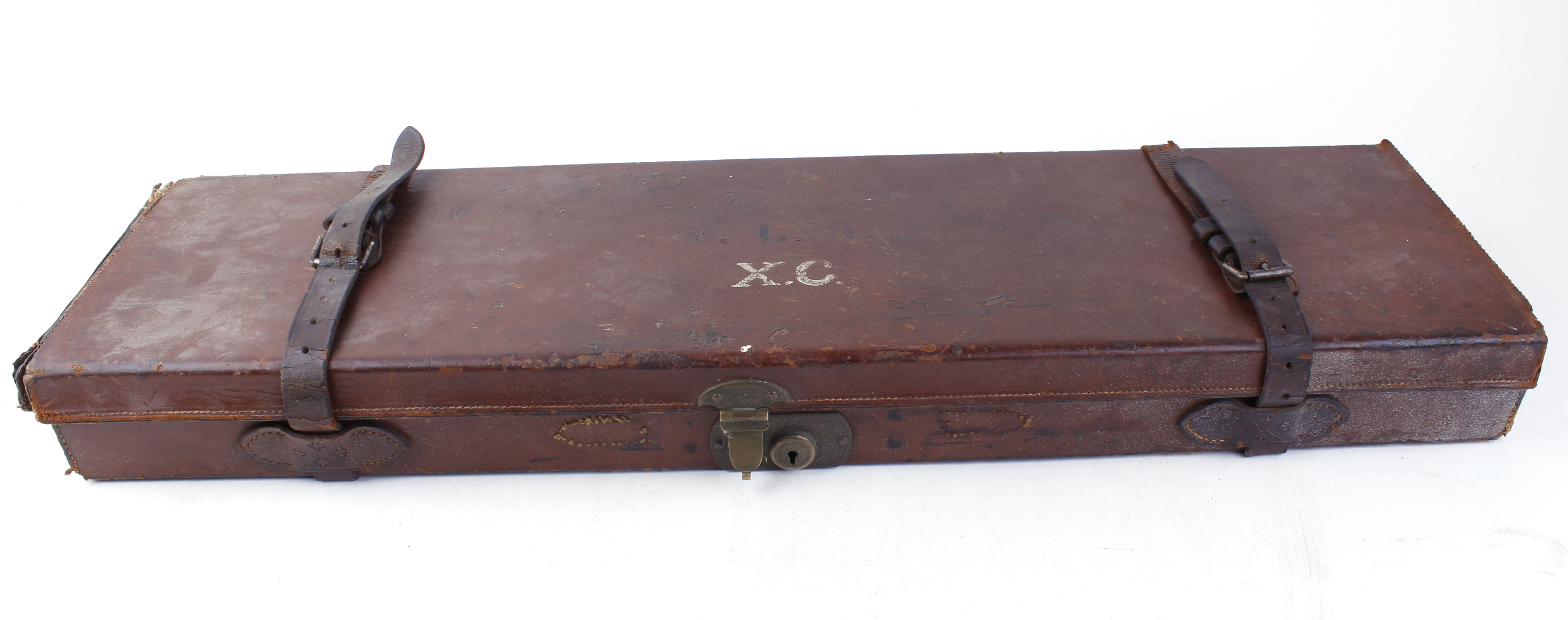 Leather gun case, red baize lined fitted interior for 30 ins barrels, Cogswell & Harrison trade - Image 3 of 3
