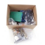 Box containing .44(mag) RCBS loading dies, bore snake, mixed brass cases, dies, etc